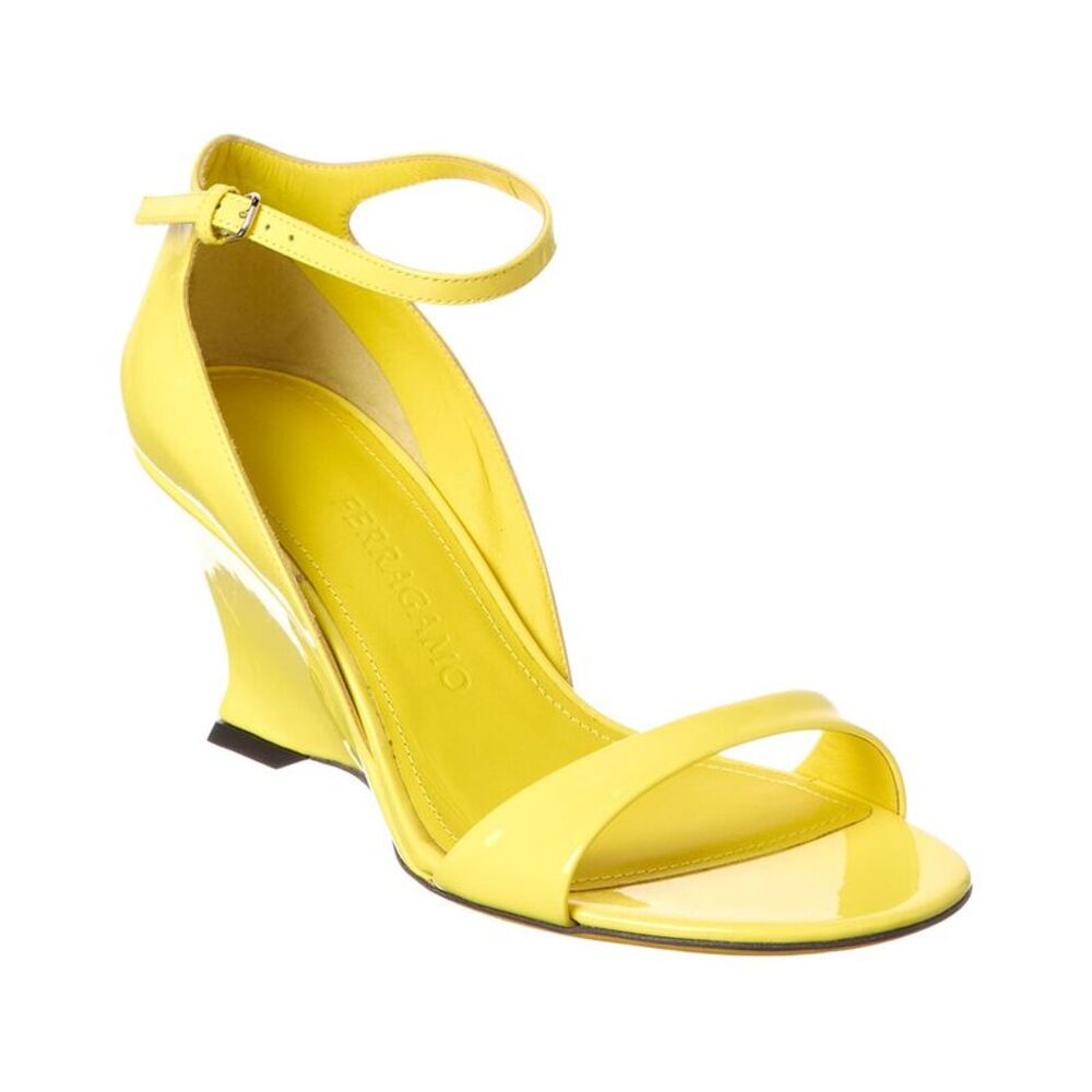 Ferragamo Leather Wedge Sandal, Yellow
